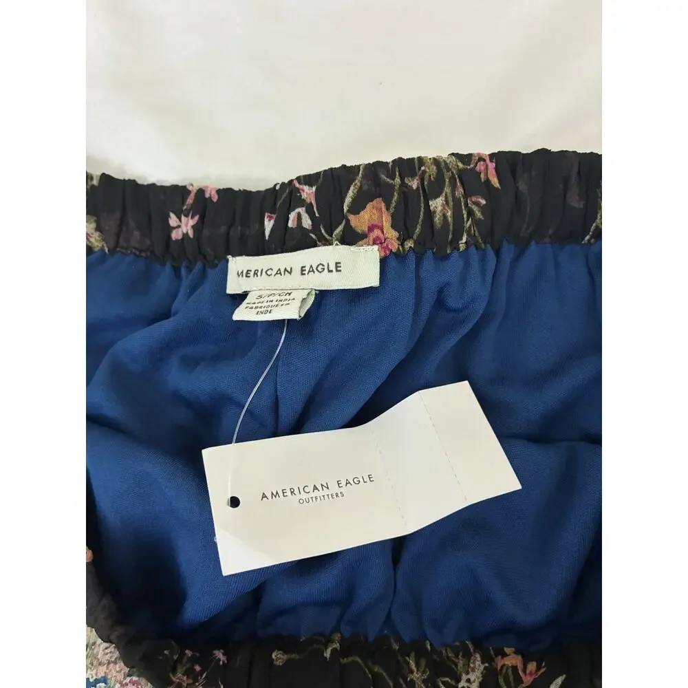 American Eagle Women's S Ruffle Tiered Mini Skirt Smocked Stretch Waist Floral